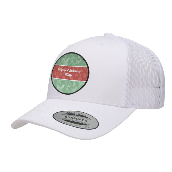 Custom Christmas Holly Trucker Hat - White (Personalized)