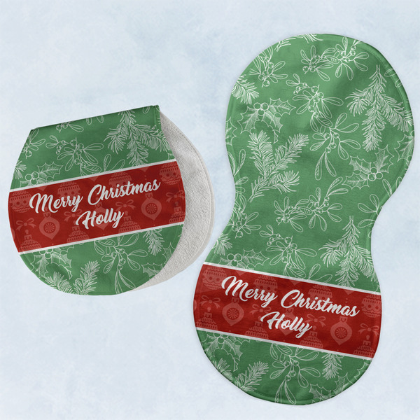 Custom Christmas Holly Burp Pads - Velour - Set of 2 w/ Name or Text