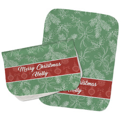 Christmas Holly Burp Cloths - Fleece - Set of 2 w/ Name or Text