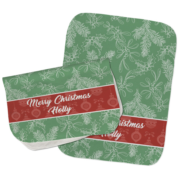 Custom Christmas Holly Burp Cloths - Fleece - Set of 2 w/ Name or Text