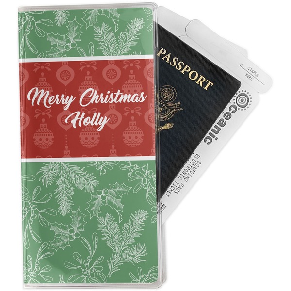 Custom Christmas Holly Travel Document Holder