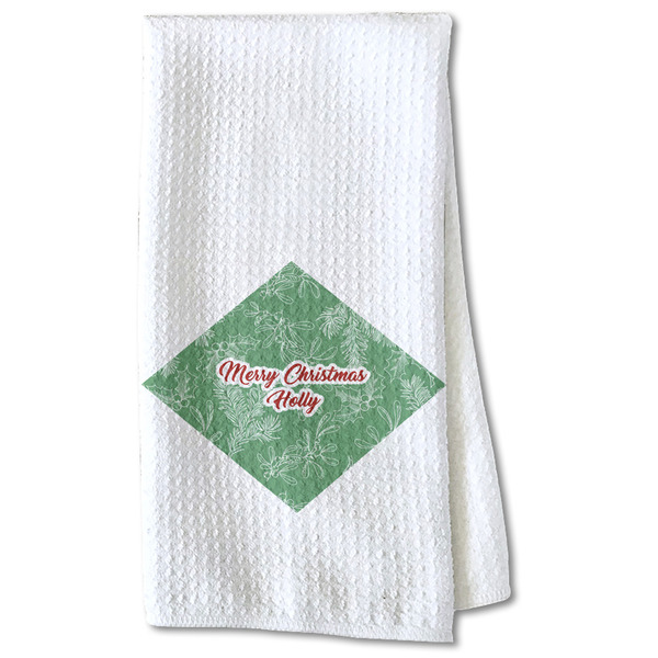 Custom Christmas Holly Kitchen Towel - Waffle Weave - Partial Print (Personalized)