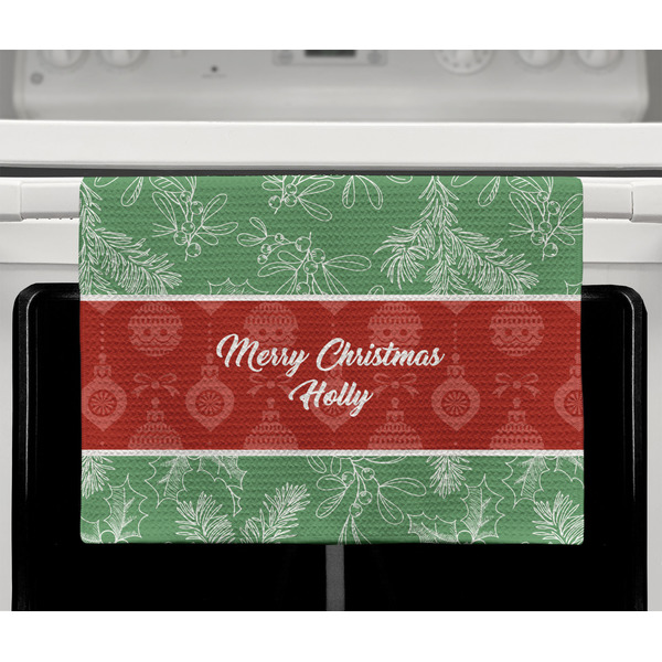 Christmas Holly Waffle Weave Towel - Full Color Print - Lifestyle2 Image