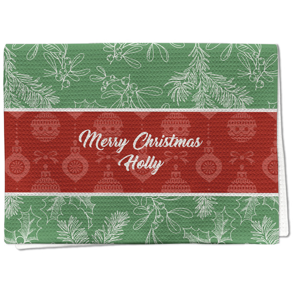 Custom Christmas Holly Kitchen Towel - Waffle Weave - Full Color Print (Personalized)