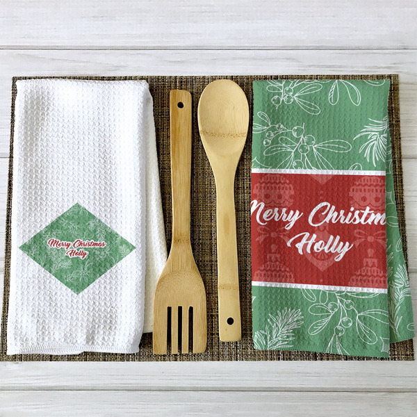 Christmas Holly Waffle Weave Towels - 2 Print Styles