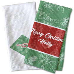 Christmas Holly Waffle Weave Kitchen Towel (Personalized)