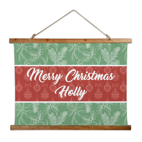 Custom Christmas Holly Wall Hanging Tapestry - Wide (Personalized)