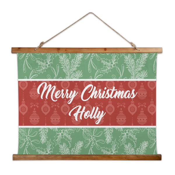 Custom Christmas Holly Wall Hanging Tapestry - Wide (Personalized)