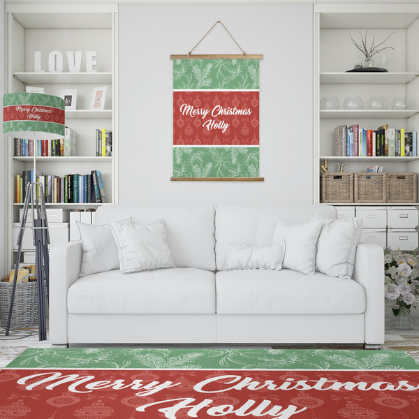 Christmas Holly Wall Hanging Tapestry - Portrait - IN CONTEXT