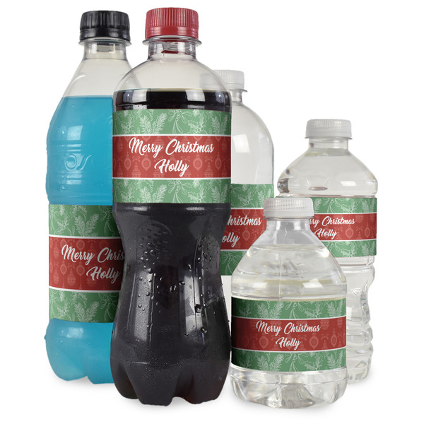 Christmas Holly Water Bottle Label - Multiple Bottle Sizes