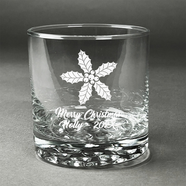 Custom Christmas Holly Whiskey Glass (Single) (Personalized)