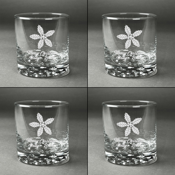Christmas Holly Whiskey Glasses - Set of 4 all Engraved