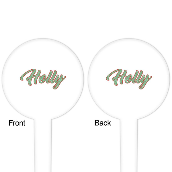 Christmas Holly White Plastic 4" Food Pick - Round - Double Sided - Front & Back