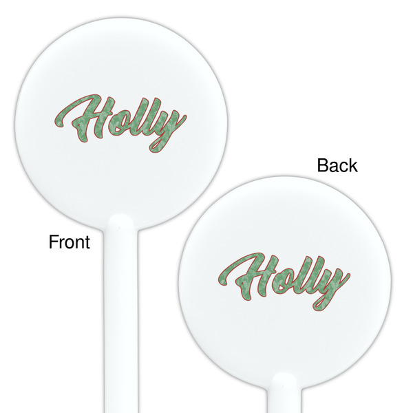Christmas Holly White Plastic 5.5" Stir Stick - Double Sided - Round - Front & Back