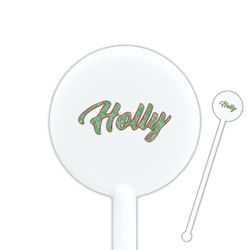 Christmas Holly 5.5" Round Plastic Stir Sticks - White - Single Sided (Personalized)