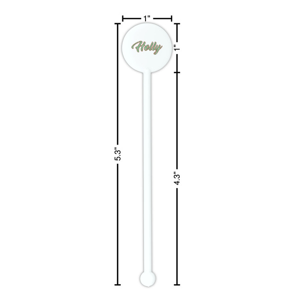 Christmas Holly White Plastic 5.5" Stir Stick - Round - Dimensions