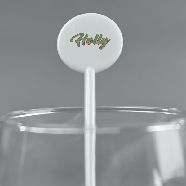 Christmas Holly White Plastic 5.5" Stir Stick - Round - Main