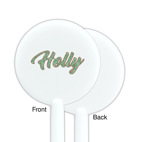 Christmas Holly White Plastic 5.5" Stir Stick - Single Sided - Round - Front & Back