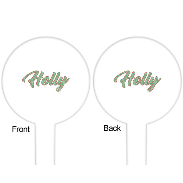 Christmas Holly White Plastic 6" Food Pick - Round - Double Sided - Front & Back