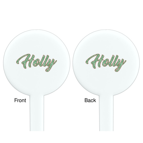 Christmas Holly White Plastic 7" Stir Stick - Double Sided - Round - Front & Back
