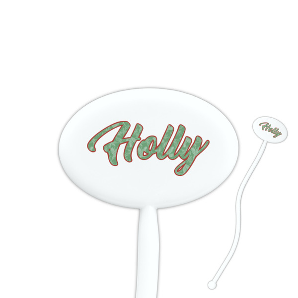 Custom Christmas Holly 7" Oval Plastic Stir Sticks - White - Double Sided (Personalized)