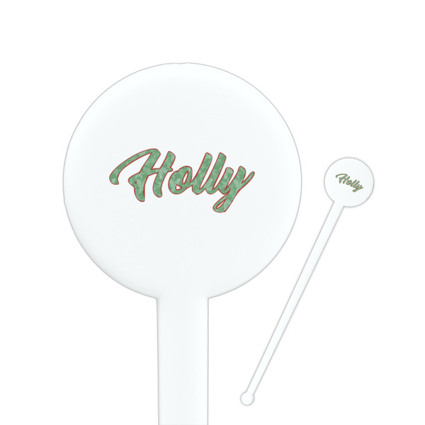Custom Christmas Holly Round Plastic Stir Sticks (Personalized)