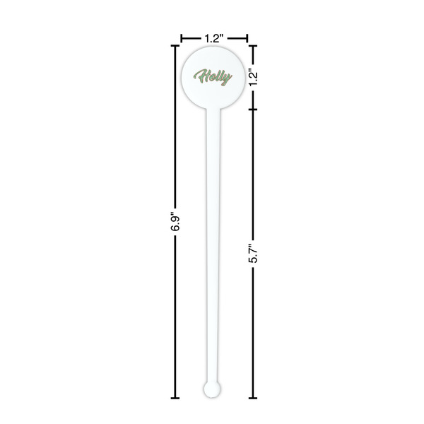 Christmas Holly White Plastic 7" Stir Stick - Round - Dimensions