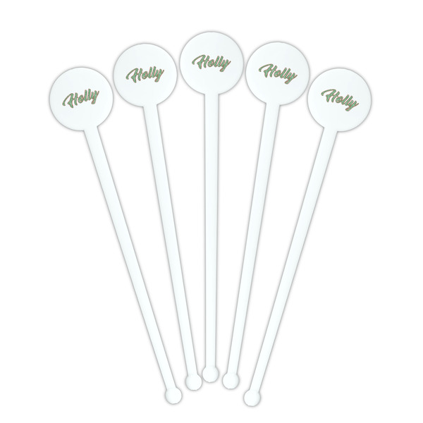 Christmas Holly White Plastic 7" Stir Stick - Round - Fan View
