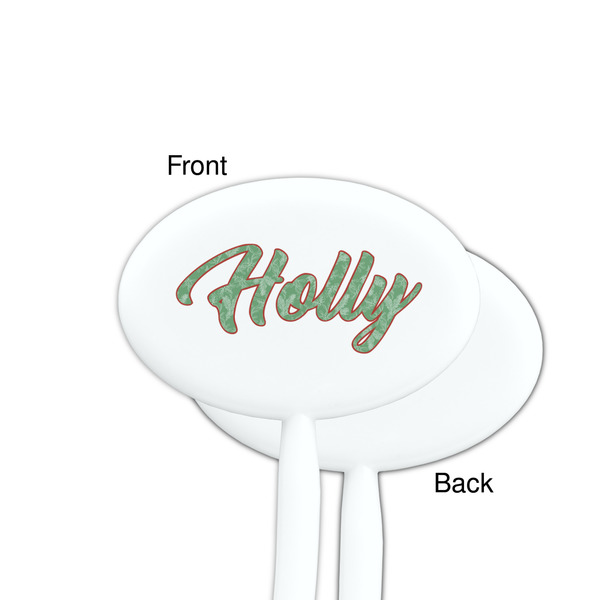 Christmas Holly White Plastic 7" Stir Stick - Single Sided - Oval - Front & Back
