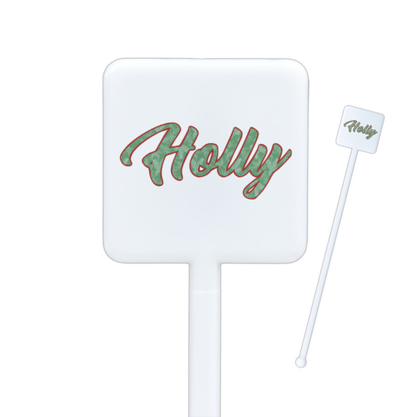 Custom Christmas Holly Square Plastic Stir Sticks (Personalized)