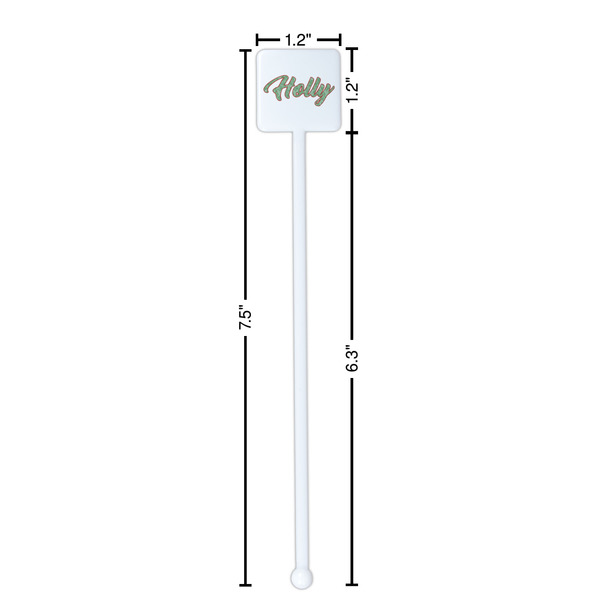 Christmas Holly White Plastic Stir Stick - Square - Dimensions