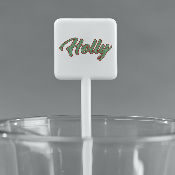 Christmas Holly White Plastic Stir Stick - Square - Main