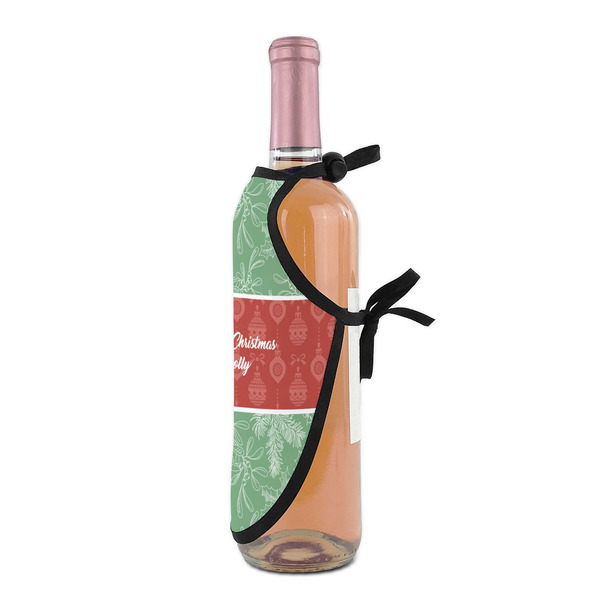 Christmas Holly Wine Bottle Apron - DETAIL WITH CLIP ON NECK