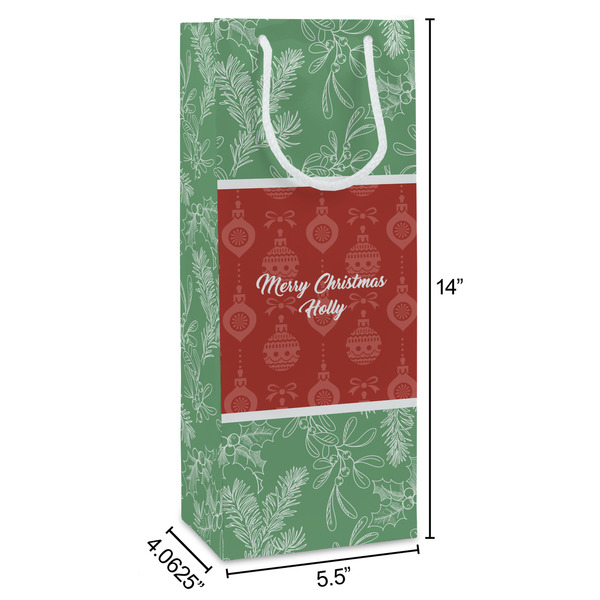 Christmas Holly Wine Gift Bag - Dimensions