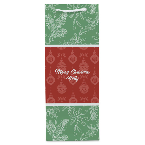 Christmas Holly Wine Gift Bag - Gloss - Front