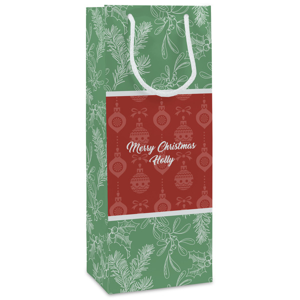 Custom Christmas Holly Wine Gift Bags (Personalized)