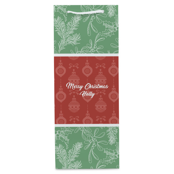 Christmas Holly Wine Gift Bag - Matte - Front