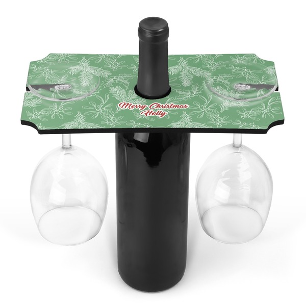 Custom Christmas Holly Wine Bottle & Glass Holder (Personalized)