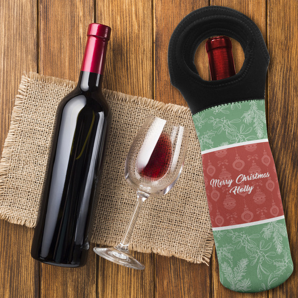 Christmas Holly Wine Tote Bag - FLATLAY