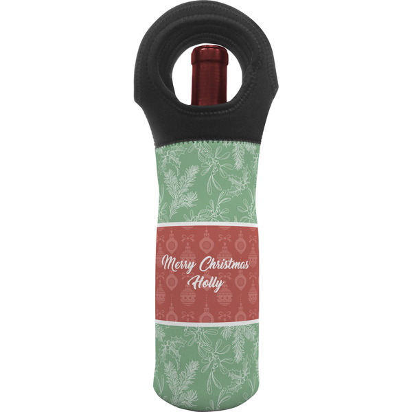 Custom Christmas Holly Wine Tote Bag (Personalized)