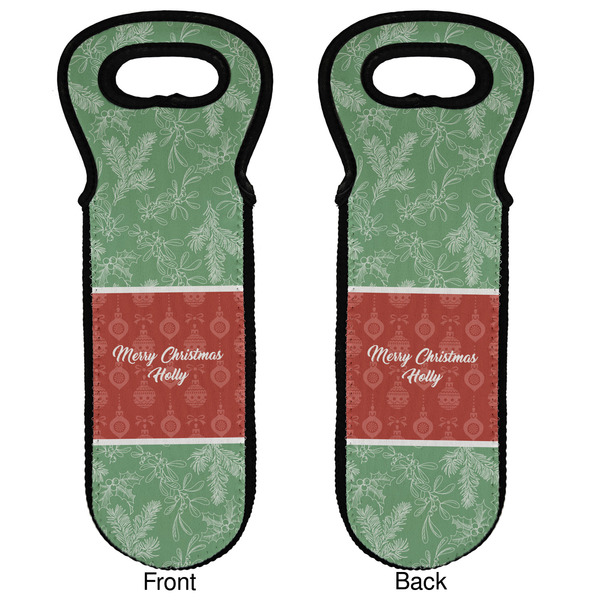 Christmas Holly Wine Tote Front & Back