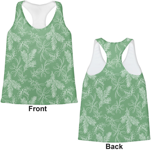 Christmas Holly Womens Racerback Tank Tops - Medium - Front and Back