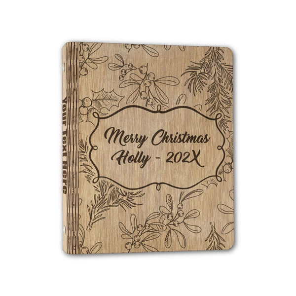 Custom Christmas Holly Wood 3-Ring Binder - 1" Half-Letter Size (Personalized)