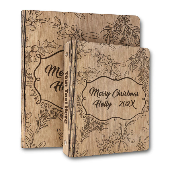 Custom Christmas Holly Wood 3-Ring Binder (Personalized)
