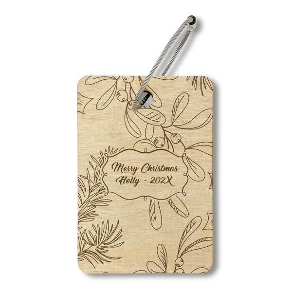 Custom Christmas Holly Wood Luggage Tag - Rectangle (Personalized)