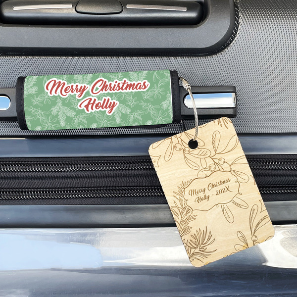 Christmas Holly Wood Luggage Tags - Rectangle - Lifestyle