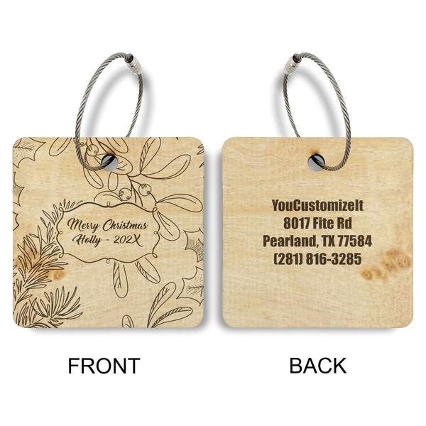 Christmas Holly Wood Luggage Tags - Square - Approval