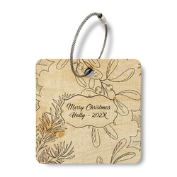 Christmas Holly Wood Luggage Tag - Square (Personalized)