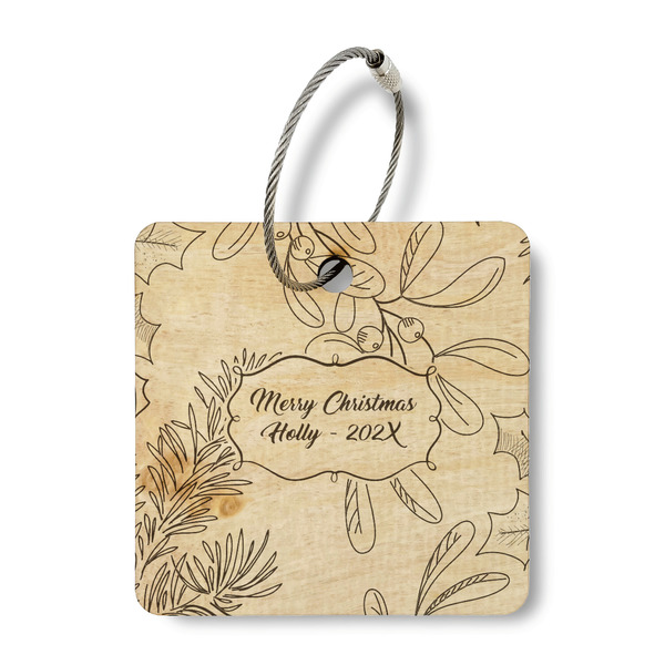 Custom Christmas Holly Wood Luggage Tag - Square (Personalized)