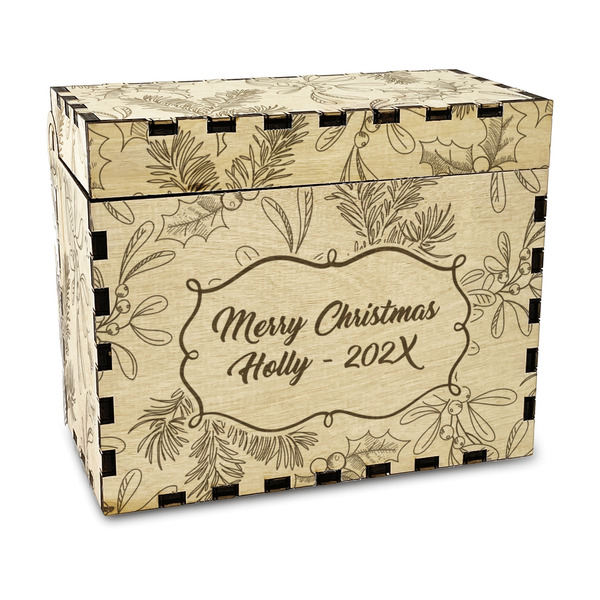 Custom Christmas Holly Wood Recipe Box - Laser Engraved (Personalized)